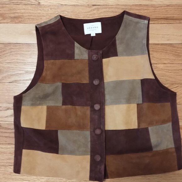 Sezane Suede Tara Jacket Vest Patchwork 38 6 FLAWS - Picture 2 of 8